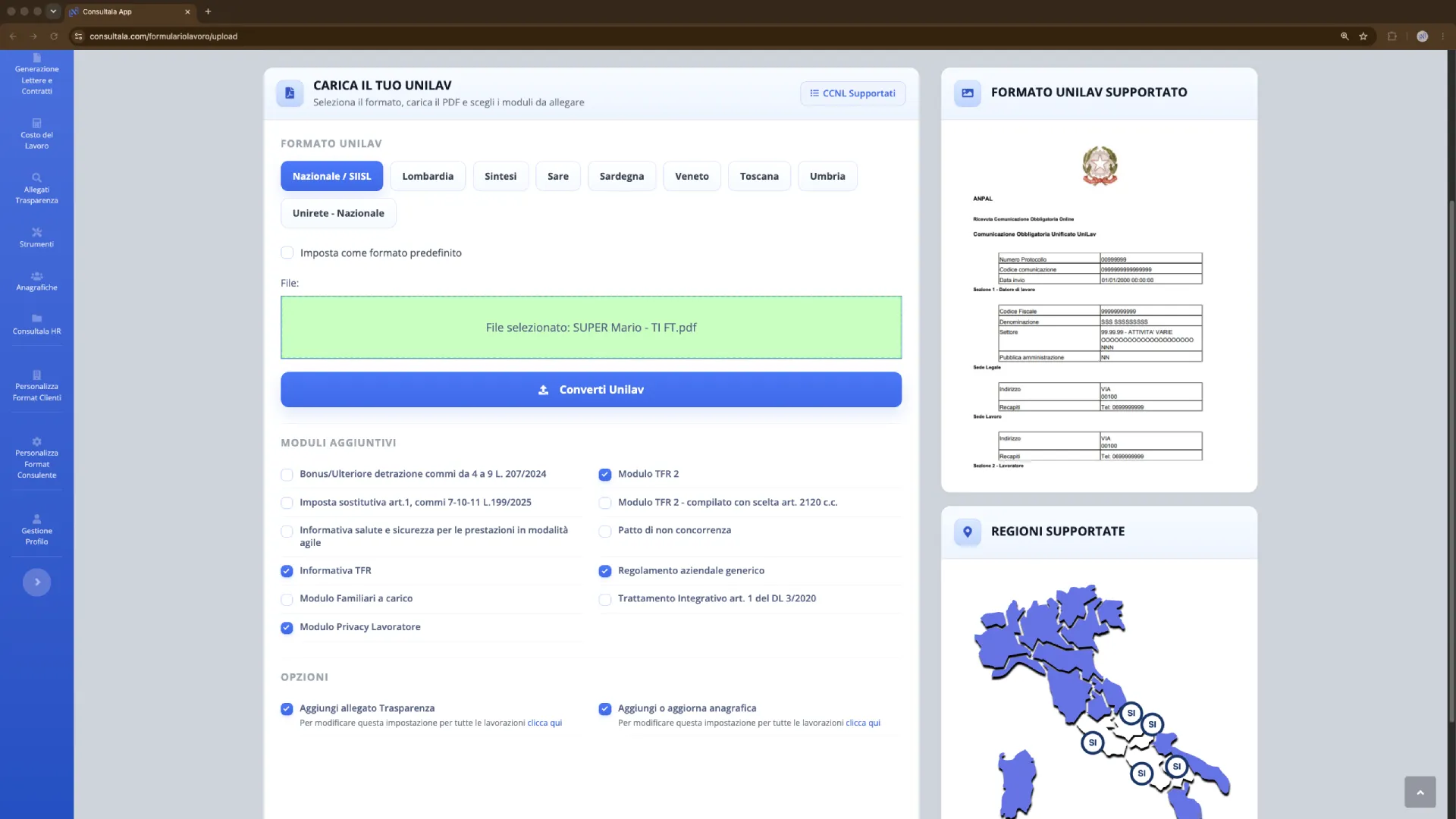 Conversione Unilav PDF
