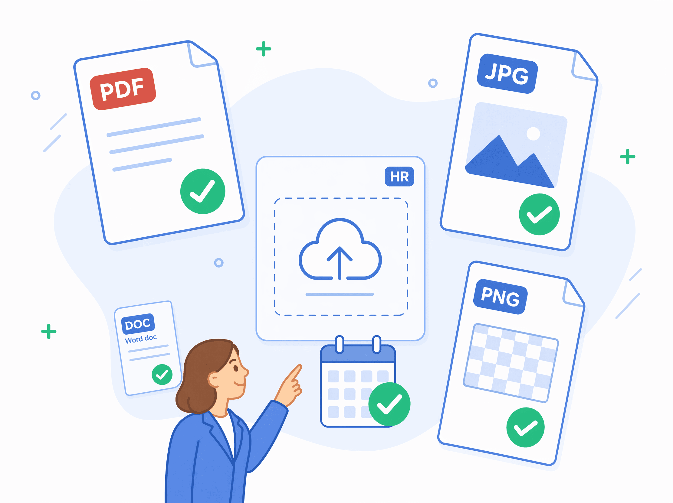 Illustrazione Consultala HR dei formati PDF JPG PNG in evidenza e DOC Word come formato secondario