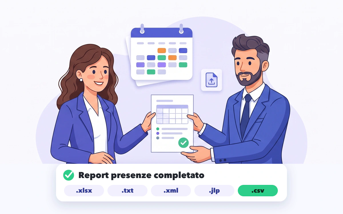 Addetta HR che consegna il report presenze completato al consulente del lavoro