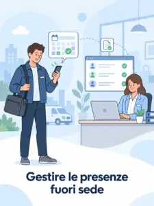 Illustrazione cartoon: gestione presenze fuori sede
