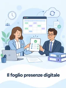 Illustrazione cartoon: foglio presenze digitale