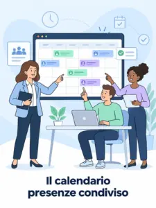 Illustrazione cartoon: calendario presenze condiviso