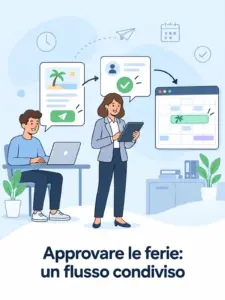 Illustrazione cartoon: workflow approvazione ferie