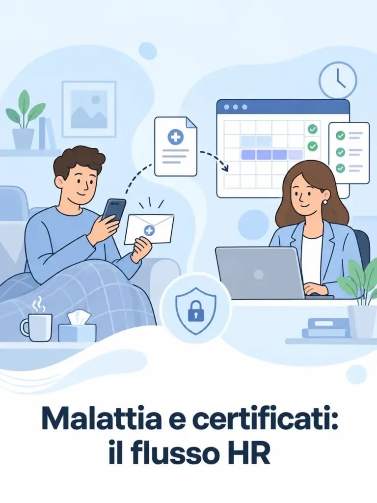 Illustrazione cartoon: gestione malattia e certificati