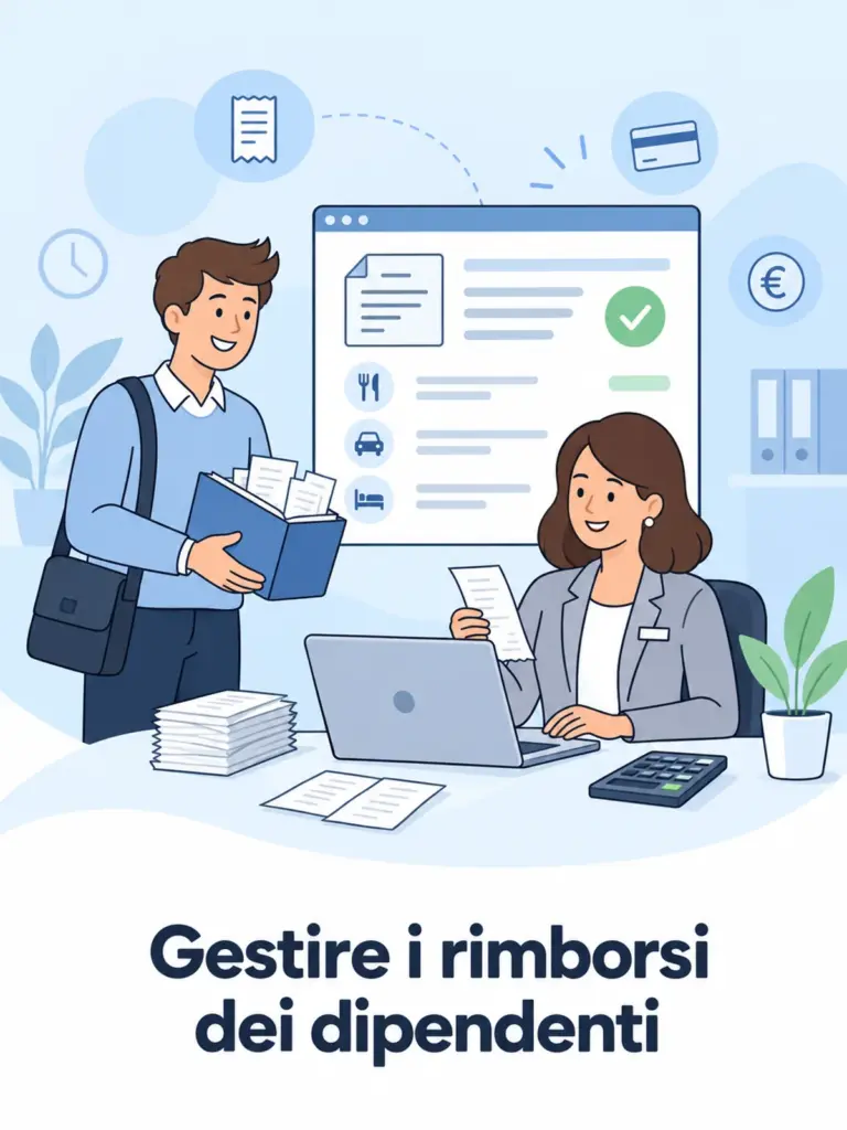 Illustrazione cartoon: rimborsi dipendenti online