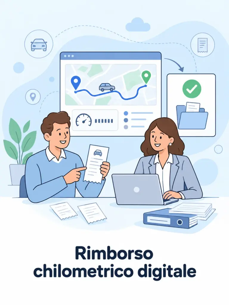 Illustrazione cartoon: rimborso chilometrico digitale