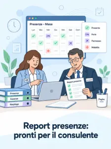 Illustrazione cartoon: report presenze per il consulente