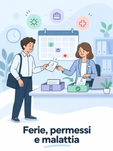 Illustrazione cartoon: ferie, permessi e malattia