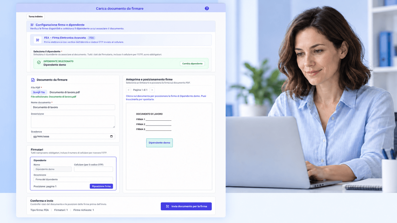 Firma elettronica dei documenti ai dipendenti: la responsabile HR invia il contratto dal gestionale Consultala HR